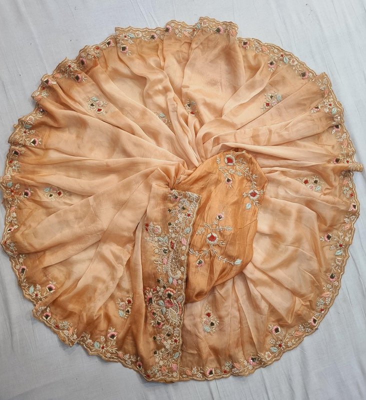 Beautiful Italian Organza Saree with Zardosi Hand Work