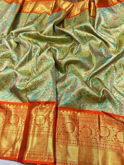 Beautiful Kanjivaram Authentic Silk Saree with floral patterns