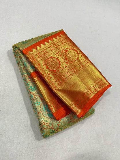 Beautiful Kanjivaram Authentic Silk Saree with floral patterns