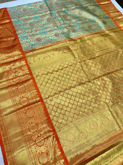 Beautiful Kanjivaram Authentic Silk Saree with floral patterns