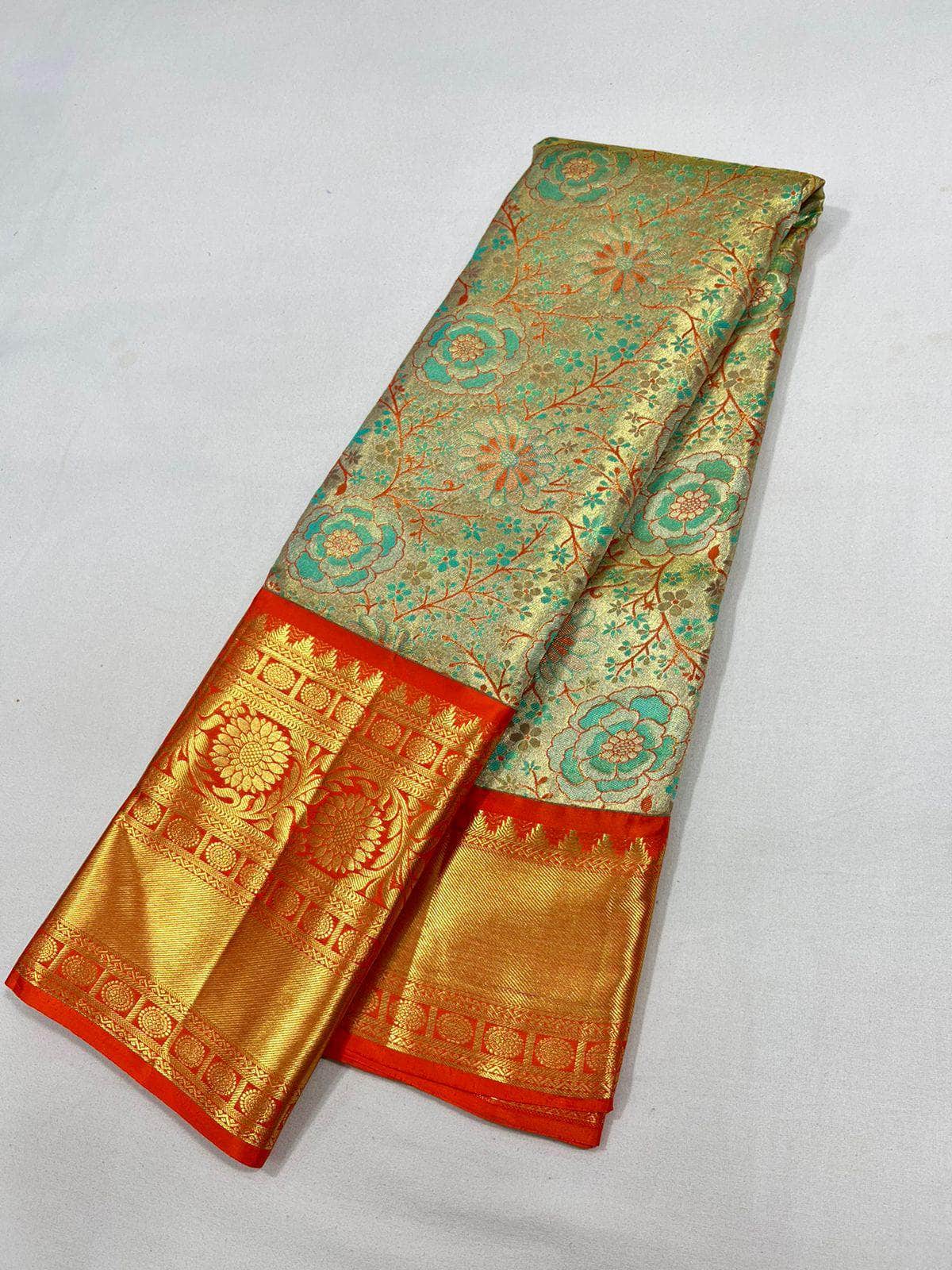Beautiful Kanjivaram Authentic Silk Saree with floral patterns