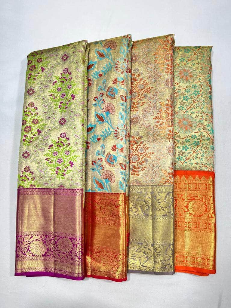 Beautiful Kanjivaram Authentic Silk Saree with floral patterns