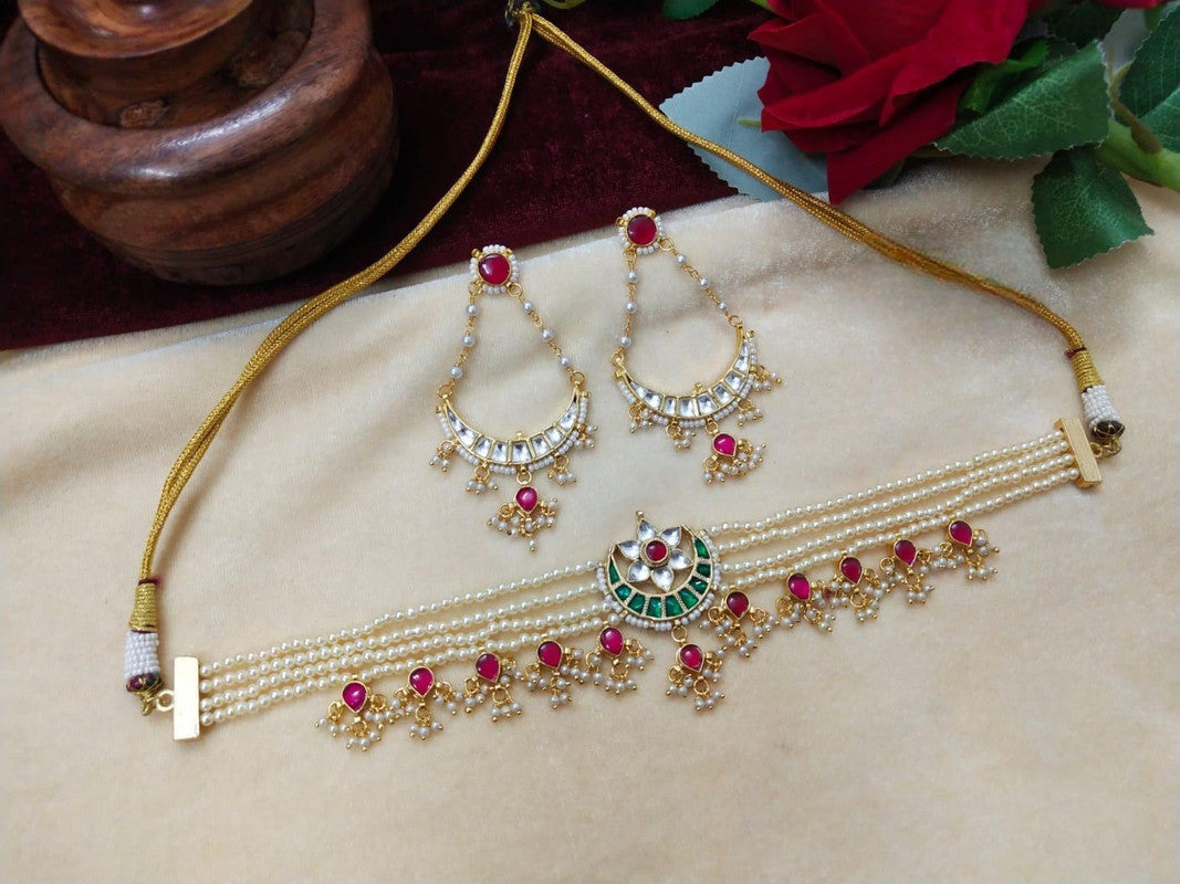 Beautiful Kundan Meena Multi Choker Set