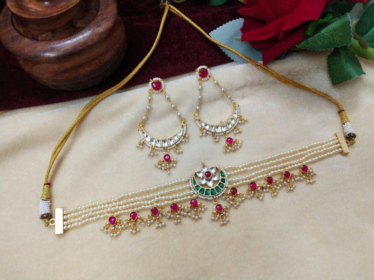Beautiful Kundan Meena Multi Choker Set