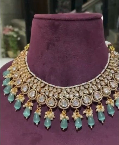 Beautiful Moisaanite Kundan Necklace Set with Earrings
