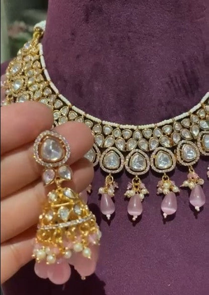 Beautiful Moisaanite Kundan Necklace Set with Earrings