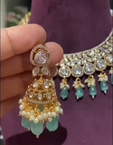 Beautiful Moisaanite Kundan Necklace Set with Earrings