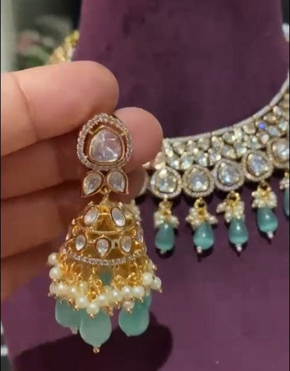 Beautiful Moisaanite Kundan Necklace Set with Earrings