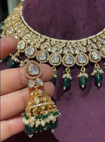 Beautiful Moisaanite Kundan Necklace Set with Earrings