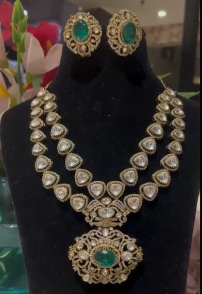 Beautiful Moissanite Kundan Doublet Stone Necklace Set