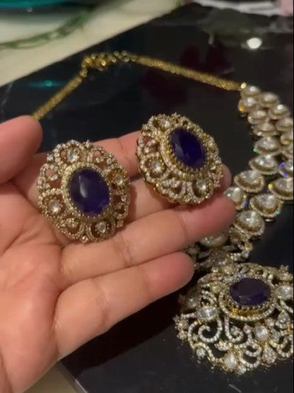 Beautiful Moissanite Kundan Doublet Stone Necklace Set