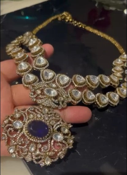 Beautiful Moissanite Kundan Doublet Stone Necklace Set