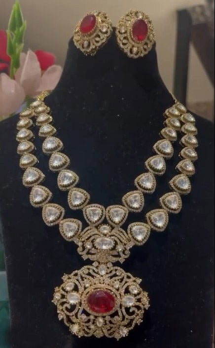 Beautiful Moissanite Kundan Doublet Stone Necklace Set