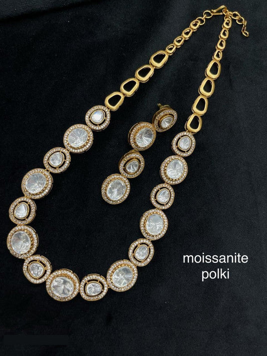 Beautiful Moissanite Polki Designer Golden Nacklace Set