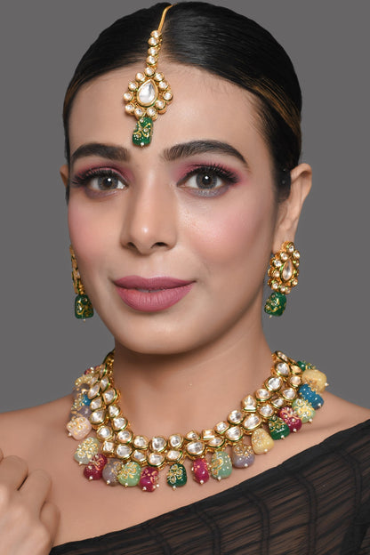 Beautiful Multi Colored Stone Kundan Necklace Set