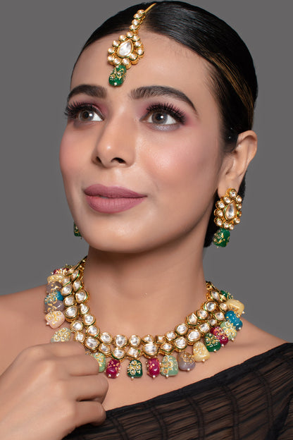 Beautiful Multi Colored Stone Kundan Necklace Set
