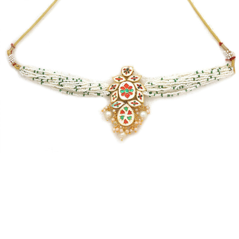 Beautiful Pearl Beaded Kundan Choker Necklace With Earrings