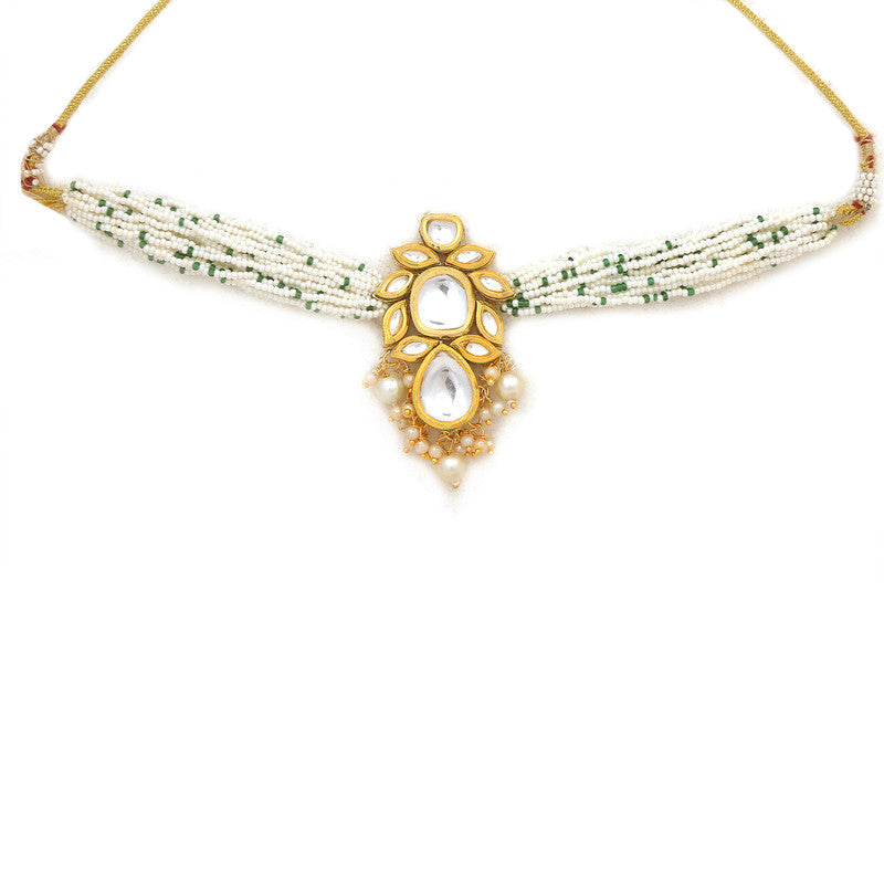 Beautiful Pearl Beaded Kundan Choker Necklace With Earrings