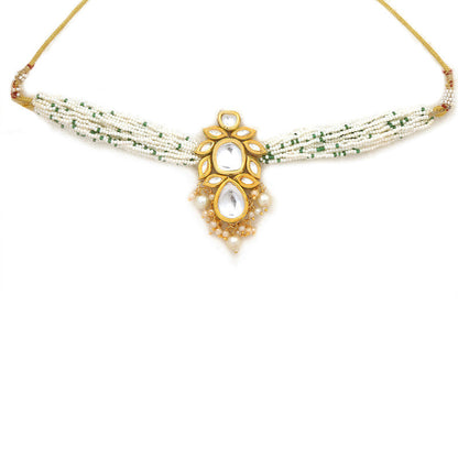 Beautiful Pearl Beaded Kundan Choker Necklace With Earrings