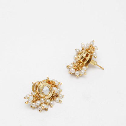 Beautiful Pink And Golden Precious Stone Kundan Choker With Studs Set