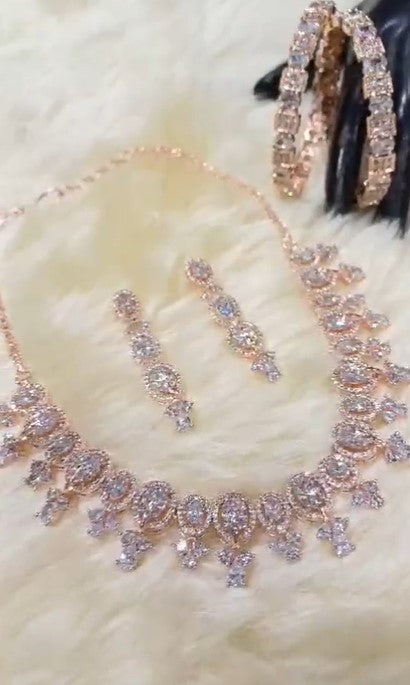 Beautiful Pink Designer American Diamond Jewelry Set