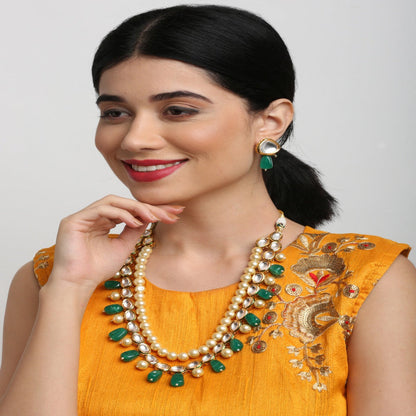 Beautiful Precious Long Kundan Necklace With Earrings