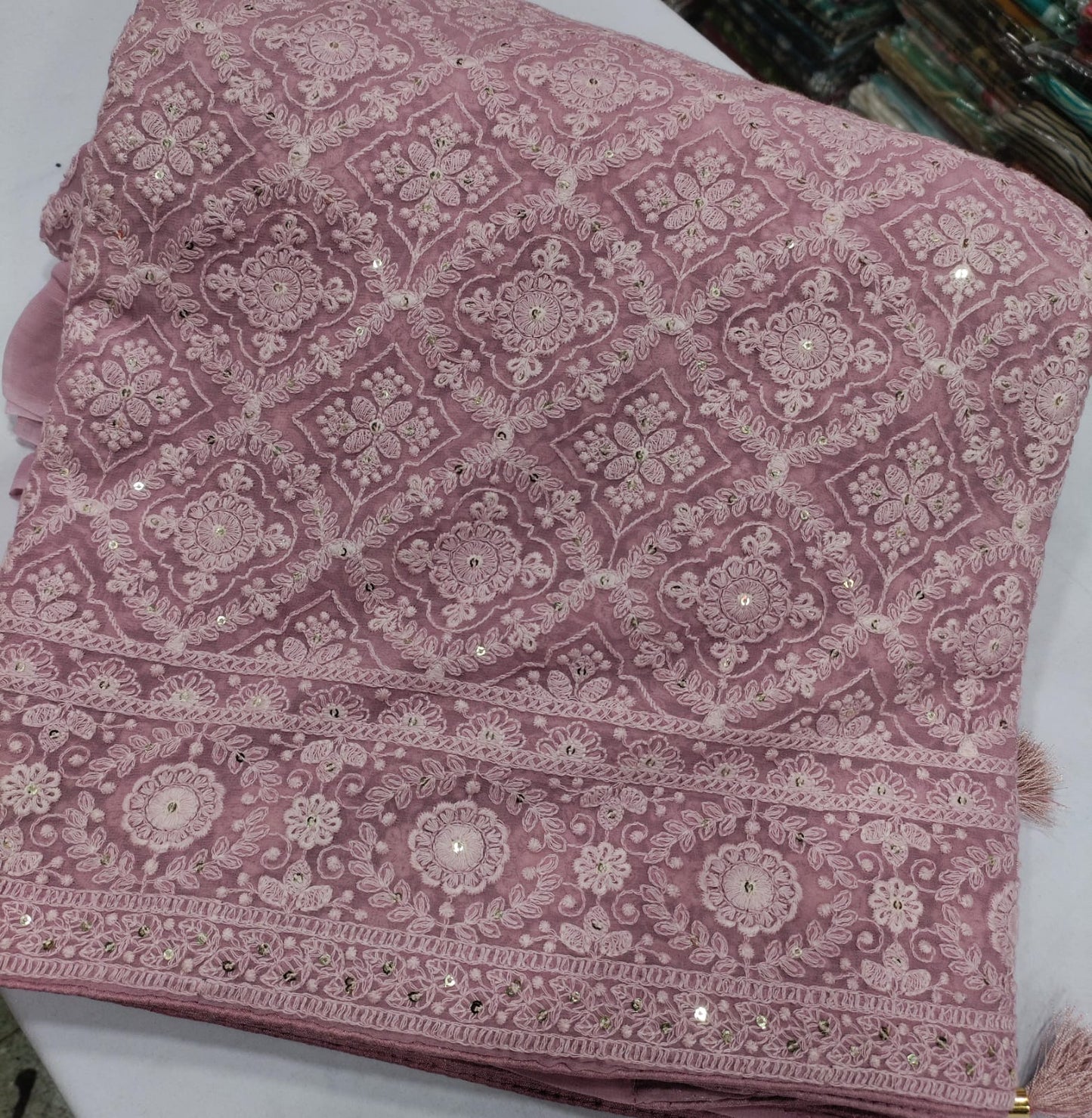 Beautiful Pure Georgette Chikankari Dyeable Saree