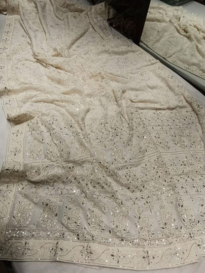 Beautiful Pure Georgette Chikankari Gotta Patti Saree