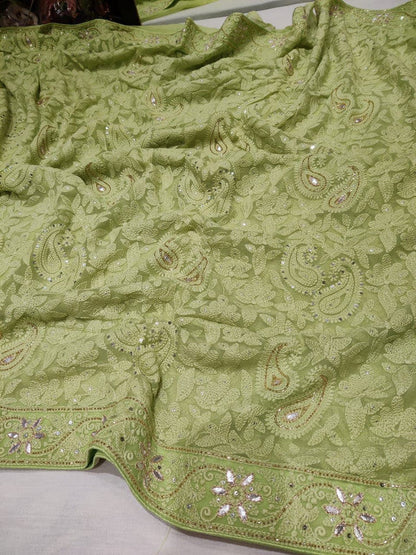 Beautiful Pure Georgette Chikankari Gotta Patti Saree