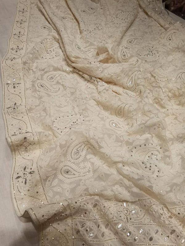 Beautiful Pure Georgette Chikankari Gotta Patti Saree