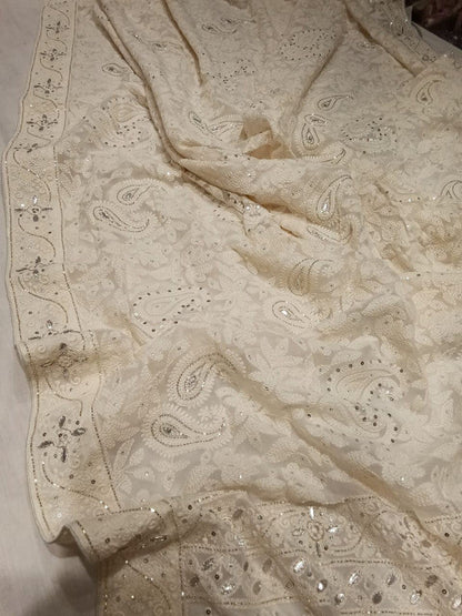 Beautiful Pure Georgette Chikankari Gotta Patti Saree