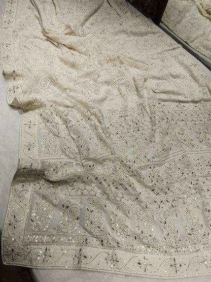 Beautiful Pure Georgette Chikankari Gotta Patti Saree