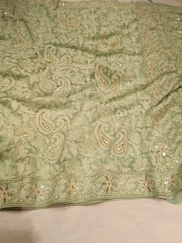 Beautiful Pure Georgette Chikankari Gotta Patti Saree