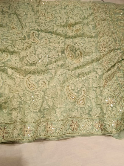 Beautiful Pure Georgette Chikankari Gotta Patti Saree