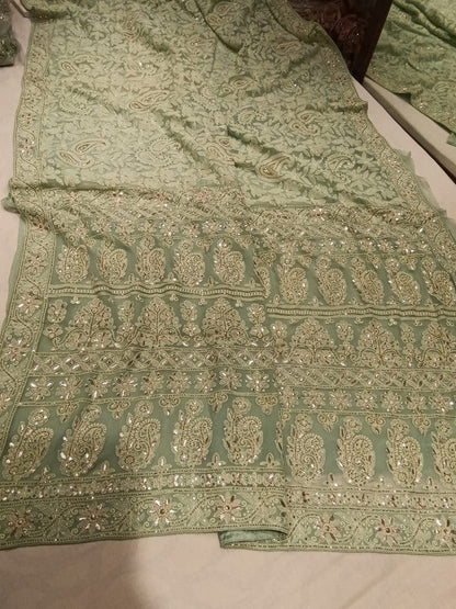 Beautiful Pure Georgette Chikankari Gotta Patti Saree