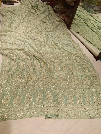 Beautiful Pure Georgette Chikankari Gotta Patti Saree