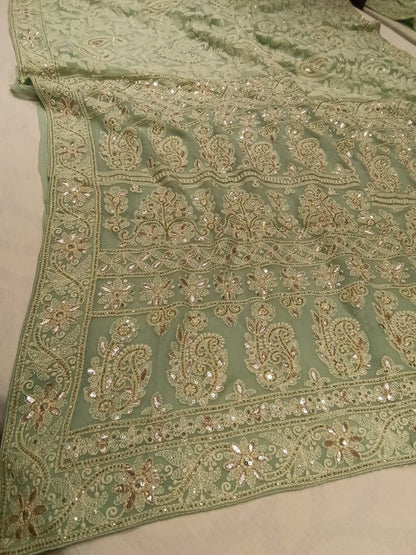 Beautiful Pure Georgette Chikankari Gotta Patti Saree