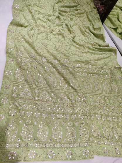Beautiful Pure Georgette Chikankari Gotta Patti Saree