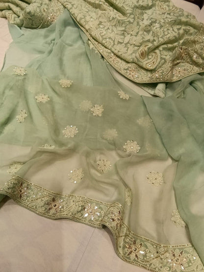 Beautiful Pure Georgette Chikankari Gotta Patti Saree