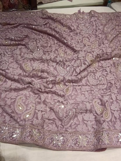 Beautiful Pure Georgette Chikankari Gotta Patti Saree