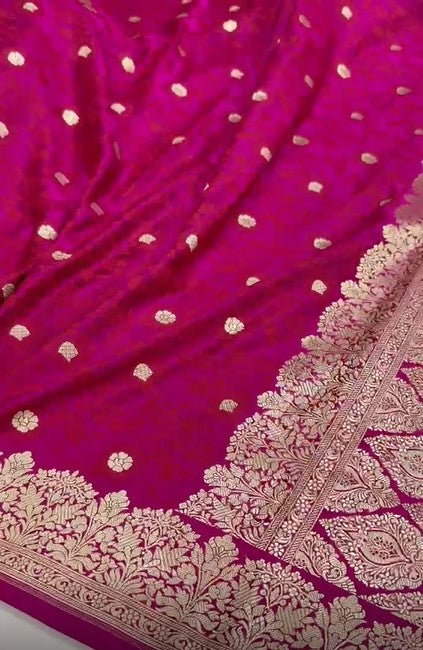 Beautiful Pure Mashru Silver Zari Satin Silk Dark Pink Saree