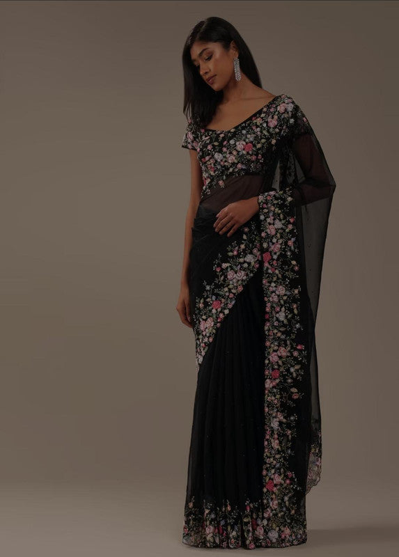 Beautiful Pure Russian Silk Saree with French Nott & Katha Hand Work