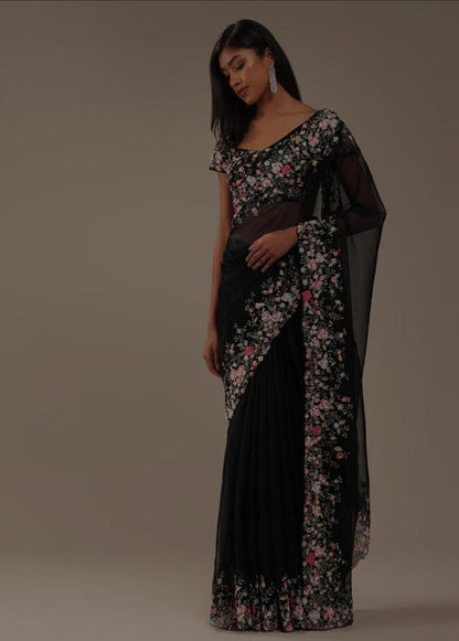 Beautiful Pure Russian Silk Saree with French Nott & Katha Hand Work