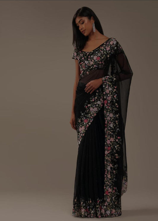 Beautiful Pure Russian Silk Saree with French Nott & Katha Hand Work