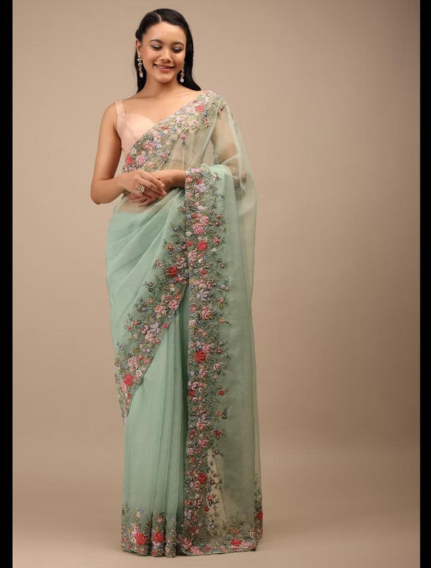 Beautiful Pure Russian Silk Saree with French Nott & Katha Hand Work
