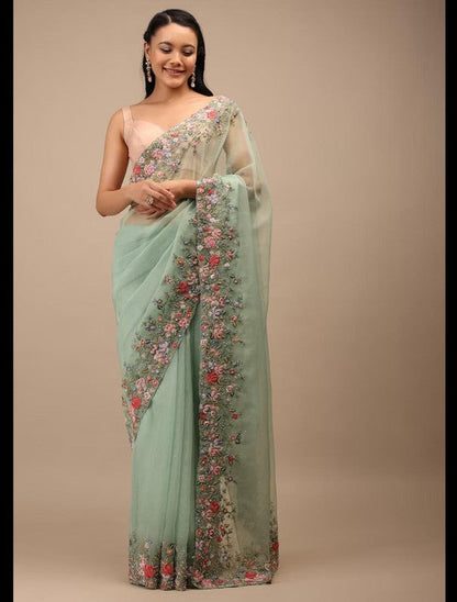Beautiful Pure Russian Silk Saree with French Nott & Katha Hand Work