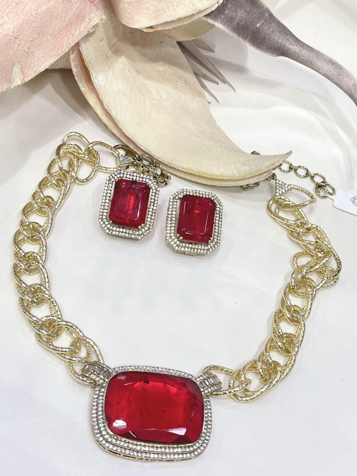 Beautiful Sabya Sachi Inspired Fusion Stone Necklace Set