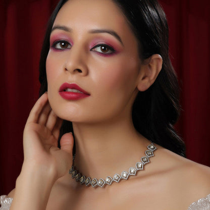 Beautiful Silver Kundan And American Diamond Necklace