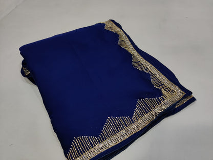 Beautiful Zardozi and Zarkan Work Crepe Satin Saree