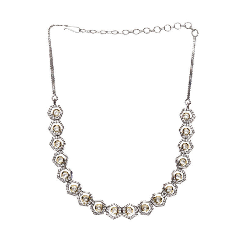 Beautifully Design Dual Tone Gold And Silver Choker With American Diamonds And Kundan